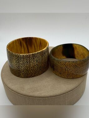 Vintage 1970s Buffalo Horn Bracelet Bangle Handmade Masai African Tribal Painted